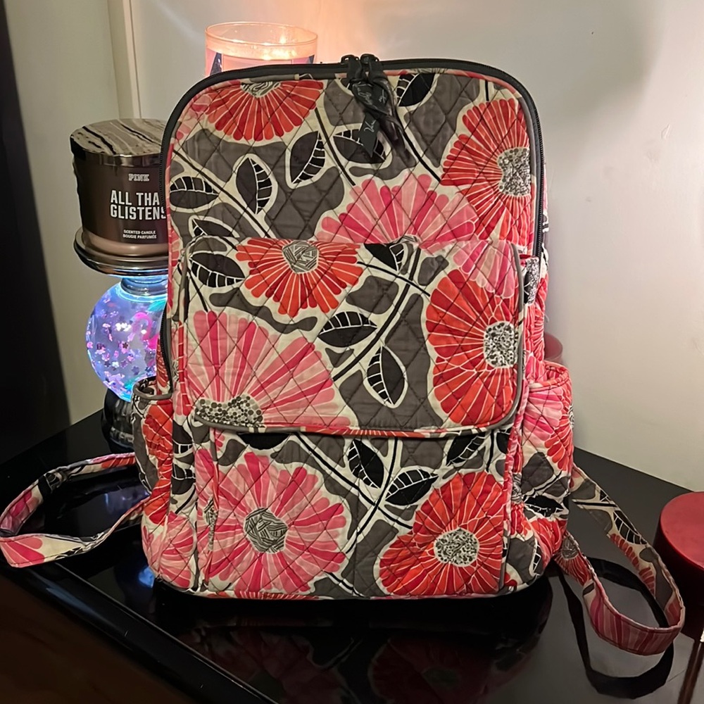Vera Bradley grey black pink and white large backpack
